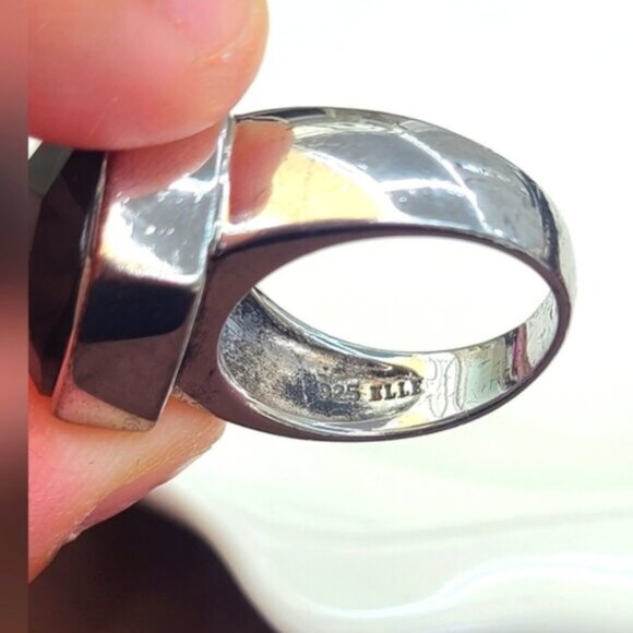 Vintage CHUNKY Sterling Silver 925 Square Smoky Quartz Cocktail Ring Size 7 - Picture 2 of 10